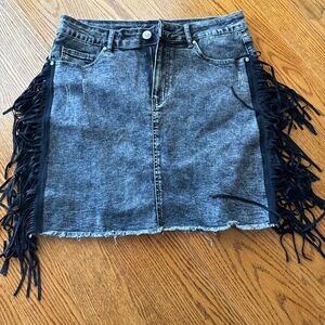 Street fringe denim mini skirt